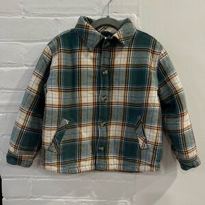 Kids Tea Collection Boys Plaid Green fleece lined flannel Jacket coat - Small 5